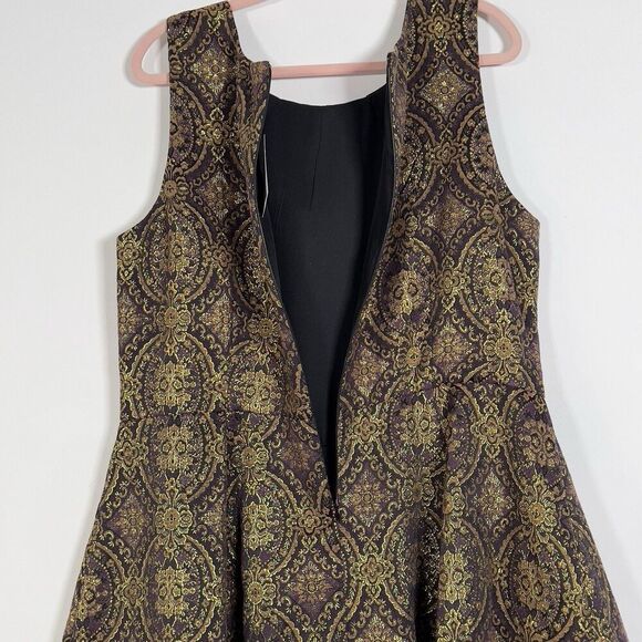 Nordstrom Jaime Arlo Sleeveless Mini Dress Womens Sz 22 Gold Purple Jacquared - Picture 5 of 12